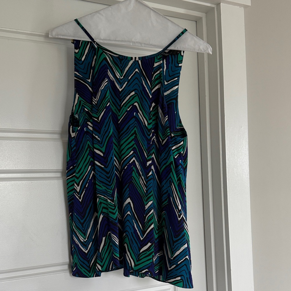 Chevron Patterned Blue and Green Strappy Halter Tank